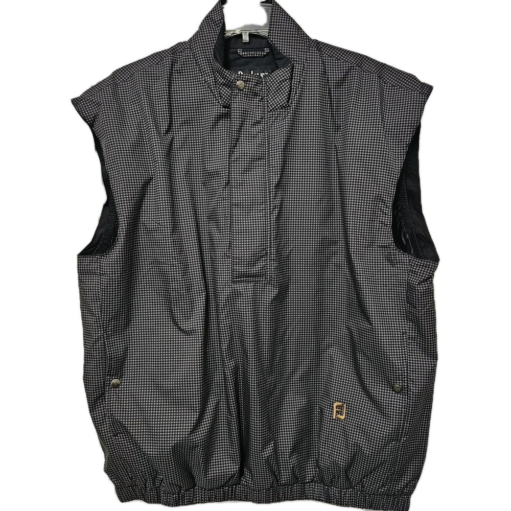 FootJoy Vest Mens L Black DryJoys Golf Houndstooth Pullover Sleeveless Jacket